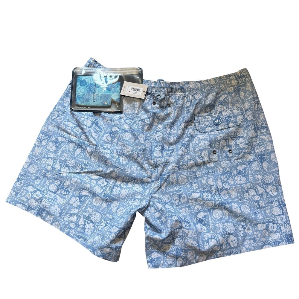 Peter Millar Swim Trunks XXL Blue White Shell Print Board Patchwork Men Shorts - Picture 3 of 9